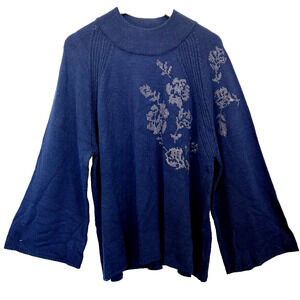 Woman Within Floral Sweater Size L‎ 18/20 Metallic Rose Gold Bell Sleeve Casual